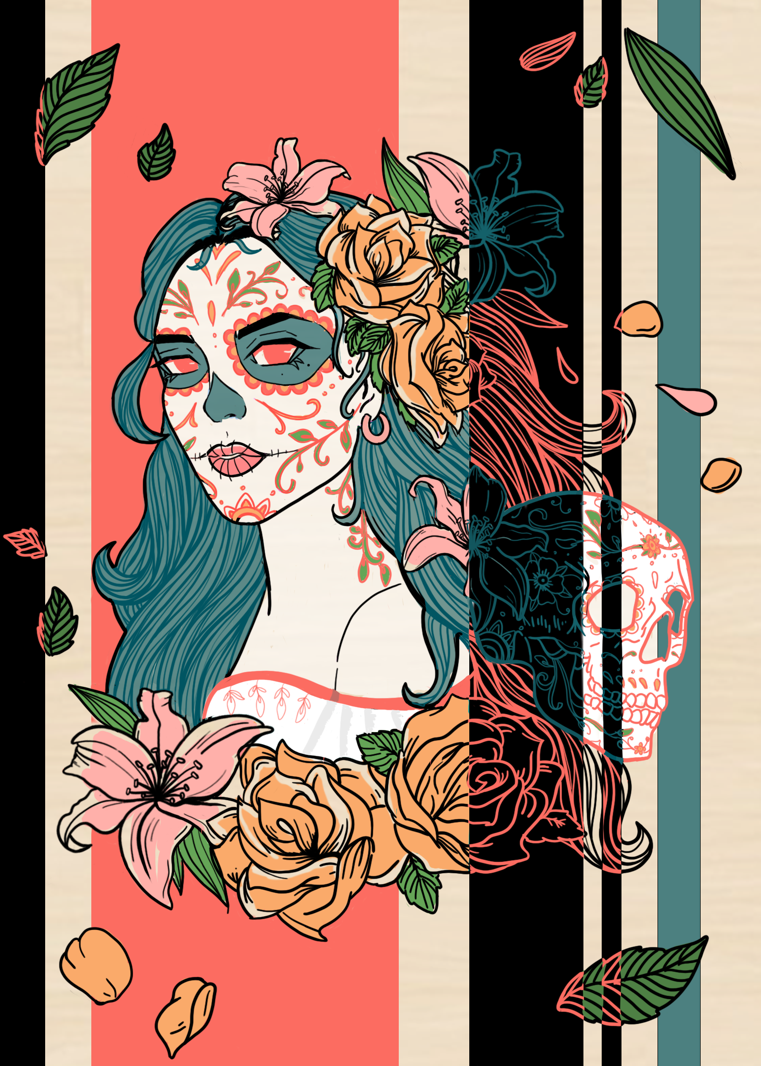 Digital art of sugar skull girl